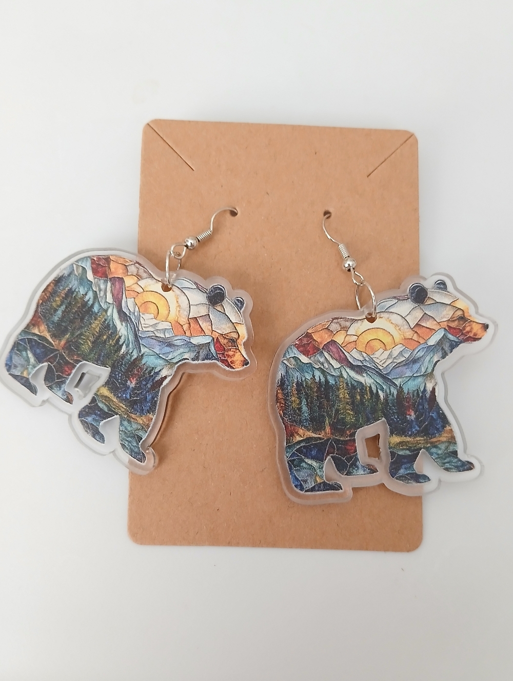 Fashion Jewelry Multicolor Bear Landscape Acrylic Dangle Earrings